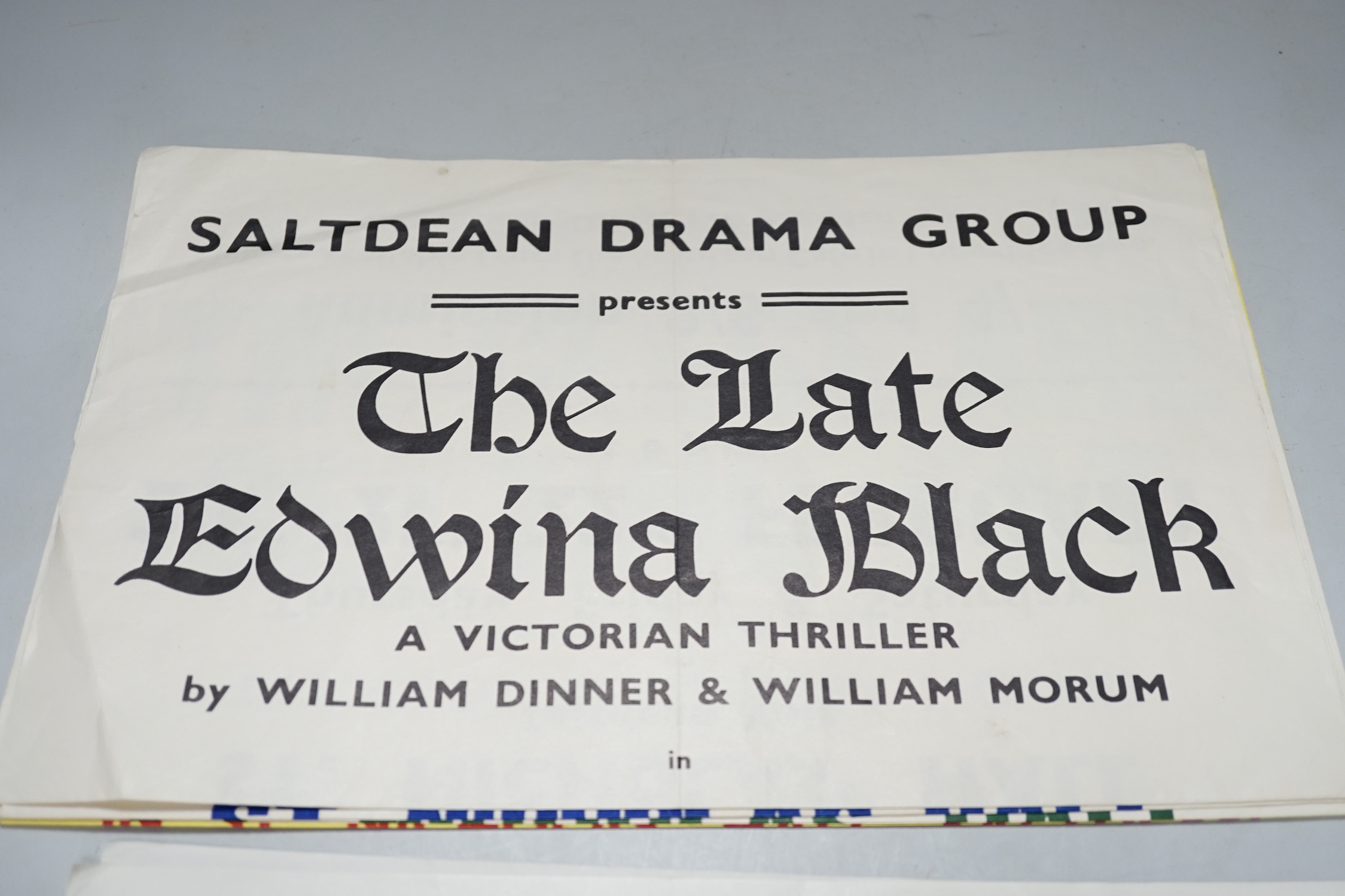 Six 1940s unframed posters, Saltdean Drama Group, ‘A Letter From the General’, ‘Blithe Spirit’, ‘Count Your Blessings’, etc. 38cm x 50.5cm